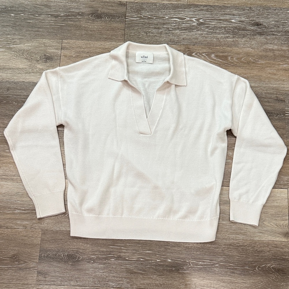 Aritzia Wilfred 100% Merino Wool Cream Sweater